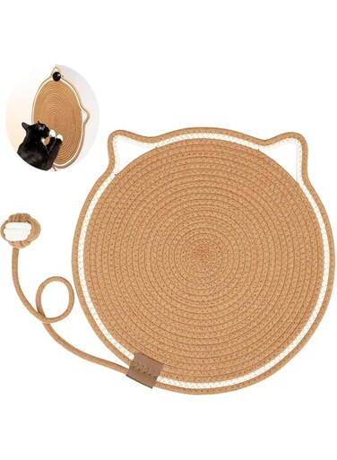 Letalong Cat Scratcher Mat, Natural Cotton Rope Cat Scratch Pad, 15.7'' Round Horizontal Floor Cat Scratching Pads for Indoor Cats, Cat Furniture Protector for Wall, Couch, Carpets, Sofas