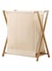 Laundry Baskets, Movable and Foldable Folding Laundry Basket, Linen Storage Basket, Waterproof Fabric Large Wooden Laundry Basket, Bathroom Bamboo Laundry Organizer (Beige)