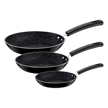 ترامونتينا طقم مقلاة من 3 قطع من الألومنيوم، غير لاصقة، أسود