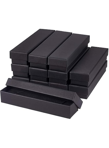 ECVV 12Pcs Necklace Cardboard Jewellery Box 7x1.7x1.3" Kraft Paper Box Long Jewellery Gift Box with Sponge for Necklace Jewellery Presentation Black