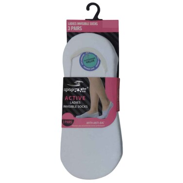Sportzfit Women Invisible Socks, White, Free Size, 3 Pairs