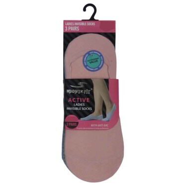 Sportzfit Women Invisible Socks, Pink, Free Size, 3 Pairs