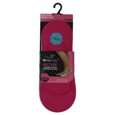 Sportzfit Women Nylon Invisible Socks, Pink, Free Size, 3 Pairs