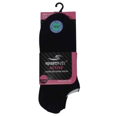 Sportzfit Women Nylon No-Show Socks, Black, Free Size, 3 Pairs