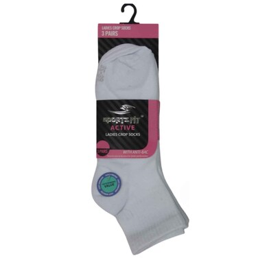 Sportzfit Women Crop Socks, White, Free Size, 3 Pairs