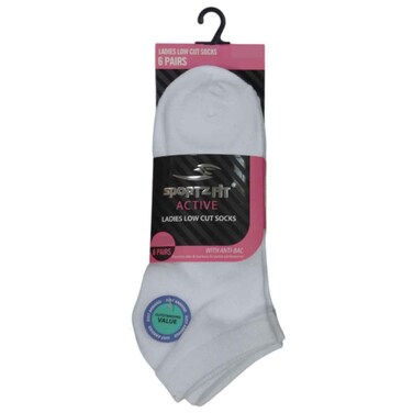 Sportzfit Women Low Cut Socks, White, Free Size, 6 Pairs