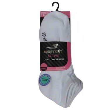 Sportzfit Women Low Cut Socks, White, Free Size, 3 Pairs