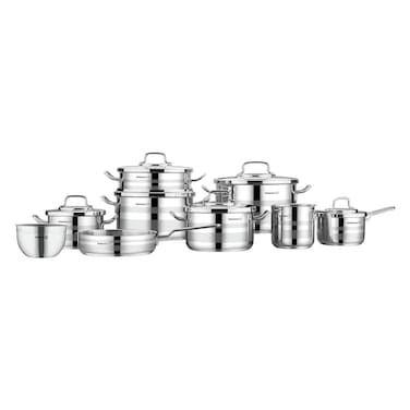 Korkmaz Astron Stainless Steel Cookware Set, Silver, 15 PCS