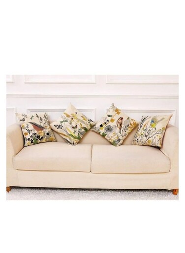 Decorative Throw Pillow Covers 18x18 inches Set of 4 Birds Butterfly and Plant Cushion Covers 45cm x 45cm Boho Linen Square Throw Pillow Cases for Living Room Sofa Couch Bed Pillowcases