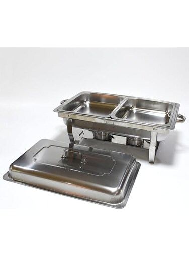 HTH Stainless steel buffet stove hotel restaurant food heating container can be divided into compartments for alcohol stove (5.5L-Double)