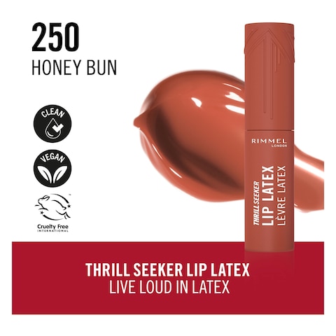 Rimmel London Thrill Seeker Lip Latex Lip Lacquer, 250 Honey Bun, 6ml