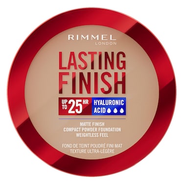 Rimmel London Lasting Finish 25H Hyaluronic Acid Matte Finish Compact Powder Foundation, 007 Golden Beige
