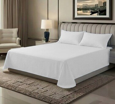 3&acirc;&euro;&lsquo;Piece Premium Microfiber Bed Sheet Set &acirc;&euro;&ldquo; Double Size Flat Sheet (230x255 cm) with 2 Pillowcases (50x75 cm) &acirc;&euro;&ldquo; Ultra&acirc;&euro;&lsquo;Soft, Breathable, Wrinkle&acirc;&euro;&lsquo;Resistant Fabric &acirc;&euro;&ldquo; Perfect for Home &amp; Hotel Use, White