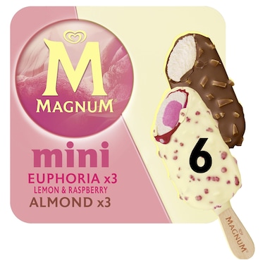 Wall's Magnum Mini Euphoria Lemon and Raspberry, Almond Ice Cream Bar, 59ml Pack of 6
