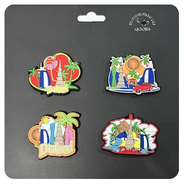 Ajooba UAE Dubai Souvenir Silicone Magnet Set, 4 PCS, Assorted