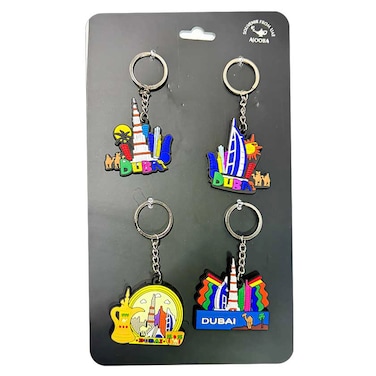 Ajooba UAE Dubai Souvenir Silicone Keyring Set, 4 PCS, Assorted