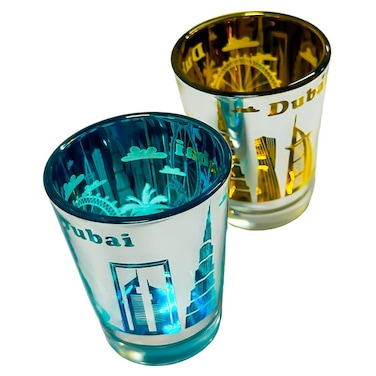 Ajooba UAE Dubai Landmark Short Glass Mug, Assorted