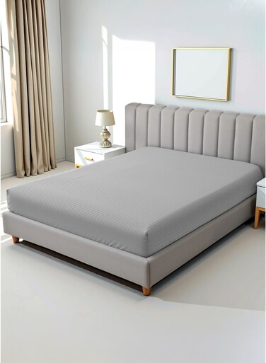 Linen Klub Single Fitted Sheet - 1 Piece, Luxurious 100% Cotton Sateen with 250 Thread Count, Featuring Classic Stripe Design with Deep Pocket and Elastic Edges, Size: 120 x 200 + 30 cm, Silver
