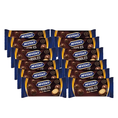 McVitie's Nibbles Dark Chocolate Coated Biscuit Bites, 37g Pack of 12