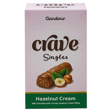 Gandour Crave Singles Milk Chocolate with Chunky Hazelnut Cream Filling, 29g Pack of 12