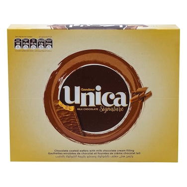 Gandour Unica Signature Chocolate Coated Wafers with Milk Chocolate Cream Filling, 34g Pack of 12