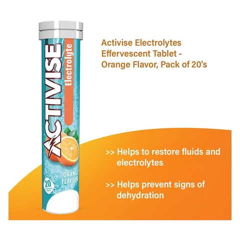 Activise Electrolyte Effervescent Tablets, Orange Flavour, 20 Tablets