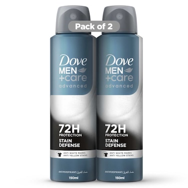 Dove Men+Care Antiperspirant Deodorant Spray, Stain Defense, 150ml Pack of 2