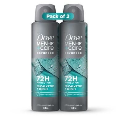 Dove Men+Care Antiperspirant Deodorant Spray, Eucalyptus &amp; Birch, 150ml Pack of 2