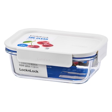 Lock &amp; Lock The Clear, Glass Food Container, Rectangular, White, 630ml