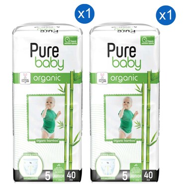 Pure Organic Baby Diaper Pants, Junior Size 5 (11-20 kg), 40 Diapers, Pack of 2,