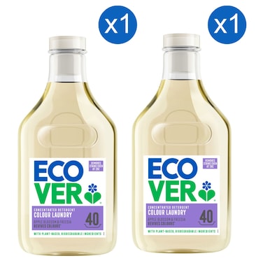 Ecover Concentrated Detergent Liquid Colour Laundry, Apple Blossom and Freesia, 1.43L Pack of 2