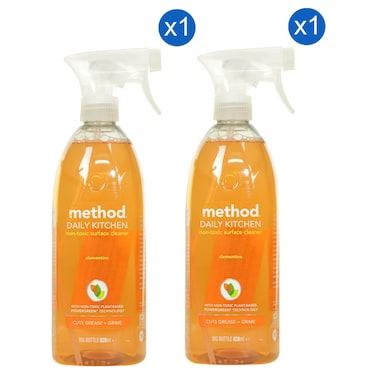 Method Daily Kitchen Surface Cleaner Spray, Clementine, 828ml Pack of 2