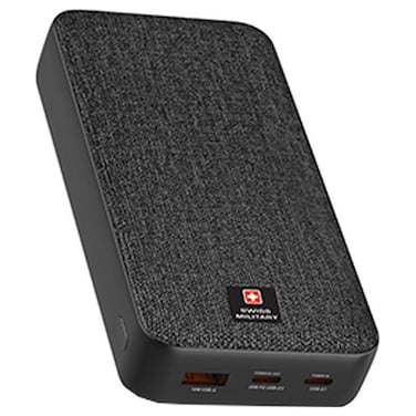 سويس ميليتاري باور بانك  بمنفذين USB-C وUSB-A، 10000 مللي أمبير/ساعة، أسود، 20 وات