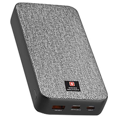 Swiss Military Dual USB-C and 1 USB-A Power Bank, 10000mAh, Gray, 20 W