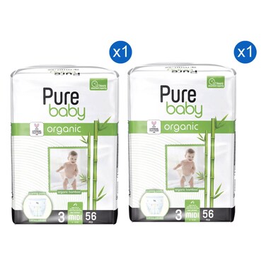 Pure Baby Diaper Pants, Midi Size 3 (4-10 kg), 56 Diapers, Pack of 2