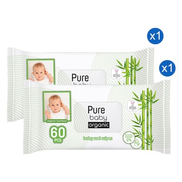 Pure Baby Organic Baby Wet Wipes 60 Wipes, Pack of 2