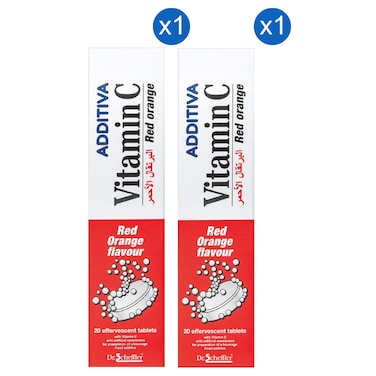 Additiva Vitamin C Effervescent Tablets, Red Orange, 20 Tablets Pack of 2