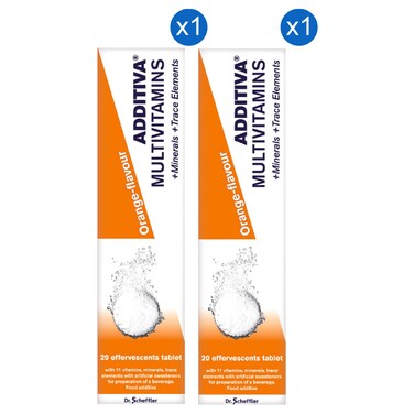 Additiva Multivitamins Plus Minerals Plus Trace Elements Effervescent Tablets, Orange, 20 Tablets Pack of 2