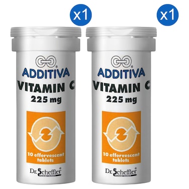 Additiva Vitamin C 225mg Effervescent Tablets, Lemon, 10 Tablets Pack of 2