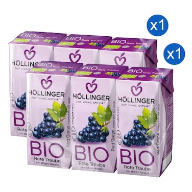 Hollinger Organic Red Grape Juice, 200ml Pack of 6