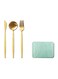 Portable Chopsticks Spoon Fork Knife Set With Pocket Cutlery Box Gold 19.7x4.8cm
