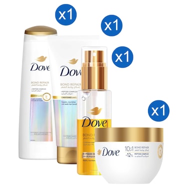 Dove Bond Repair Peptide Complex for Extremely Damaged and Dry Hair Shampoo 350ml + Conditioner 180ml +  Oil Serum  80ml +  Hair Mask 265ml