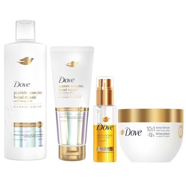 دوف بوند شامبو لإصلاح الشعر التالف والجاف، 350 ملل + بلسم 180 ملل + سيروم زيت 80 ملل + قناع شعر 265 ملل