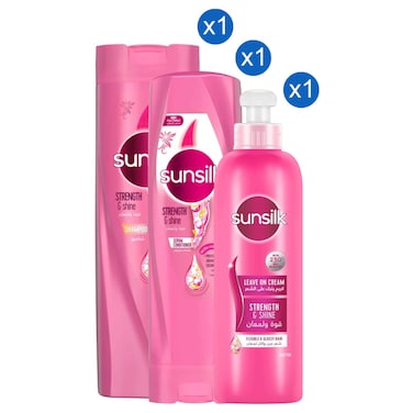 صانسيلك شامبو  للقوة واللمعان 400 ملل + بلسم 350 ملل + كريم يُترك على الشعر 200 ملل