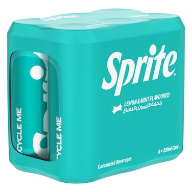 Sprite Lemon and Mint Flavoured Carbonated Beverages Cans, 330ml Pack of 6