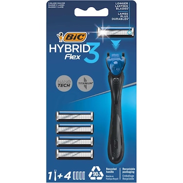Bic Hybrid Flex 3 Razor and 4 Cartridges for Men