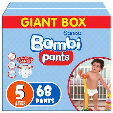 Bambi Extra Comfort Pant Diapers,Disposal Tape,  Size 5 (12 to 18 kg), 68 Count