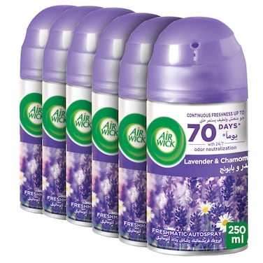 Air Wick Automatic Air Freshener Spray Refill, Lavender &amp; Chamomile Scent, 250ml Pack of 6