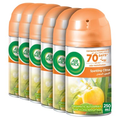 Air Wick Automatic Air Freshener Spray Refill, Sparkling Citrus Scent, 250ml Pack of 6