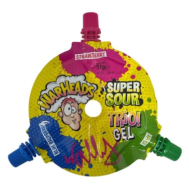 Warheads Blue Raspberry, Strawberry, Apple Super Sour Trio Candy Gel, 51g